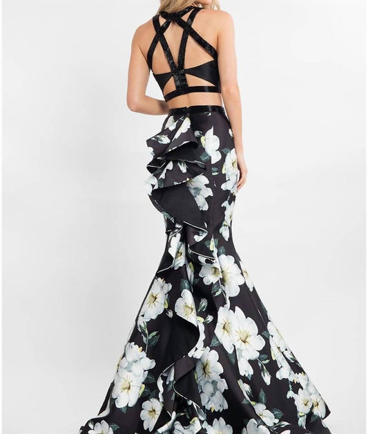 Rachel Allan - Two-piece Floral Mikado Mermaid Gown