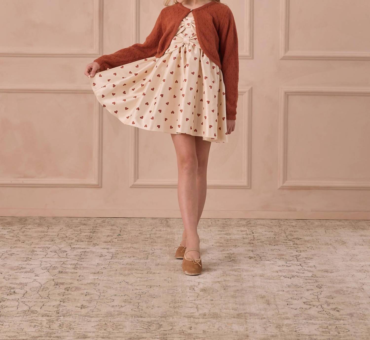 NORALEE Girls Cindy Dress in red hearts - kids' dress - alternate view