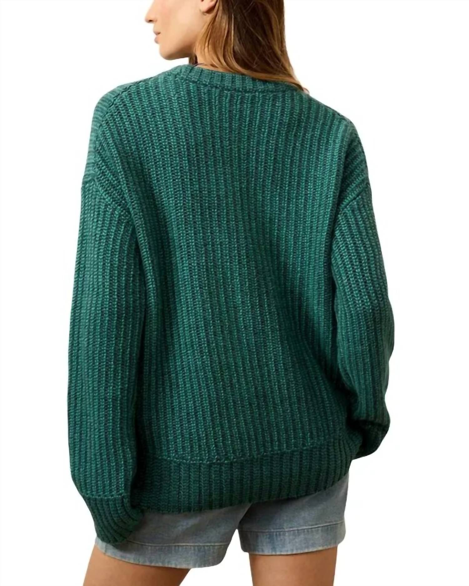 Faherty Women's Heirloom Cotton Relaxed Crewneck Sweater in seamoss stripe - women's sweater - detail view
