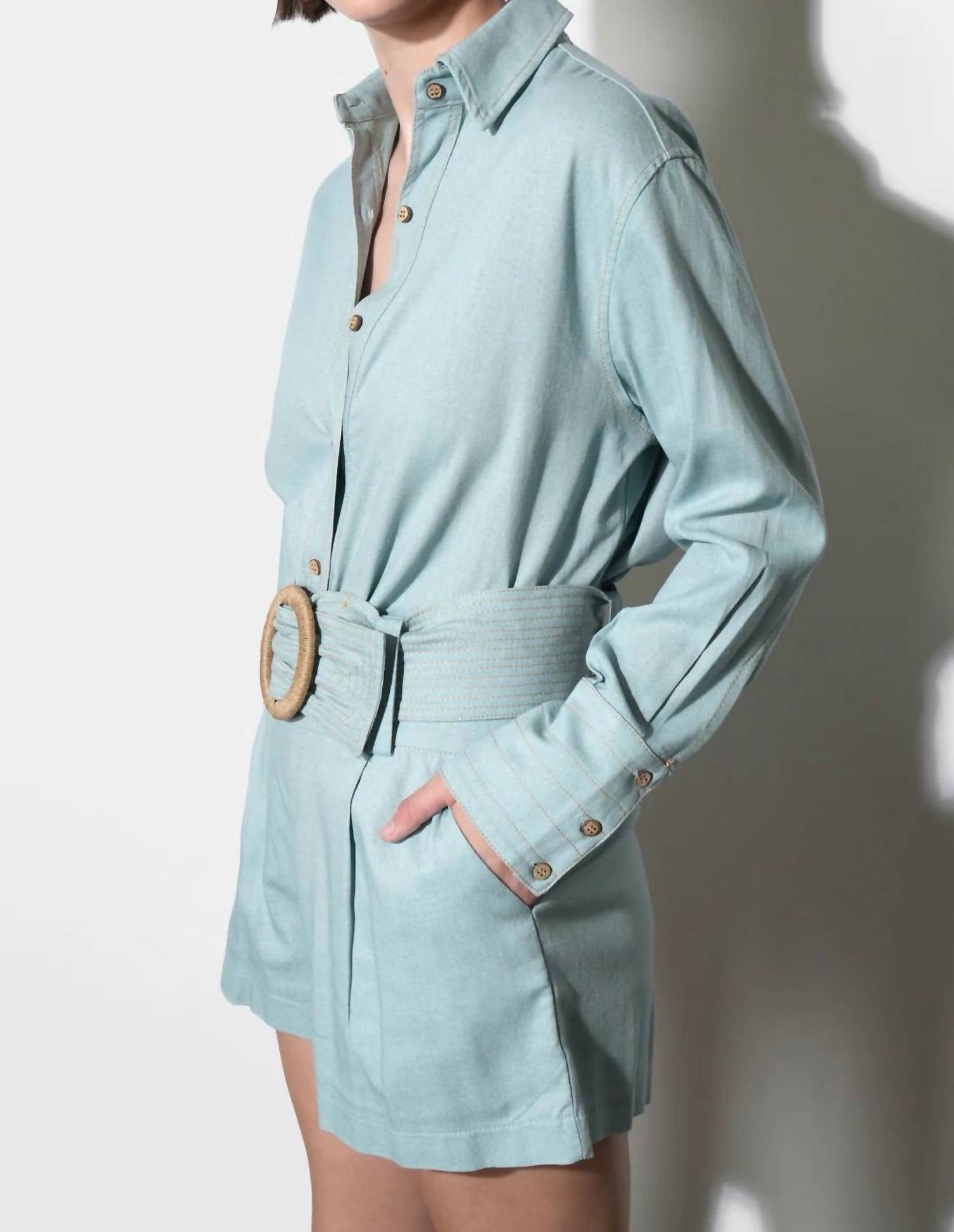 Greylin - Lily Belted Denim Linen Blend Shorts