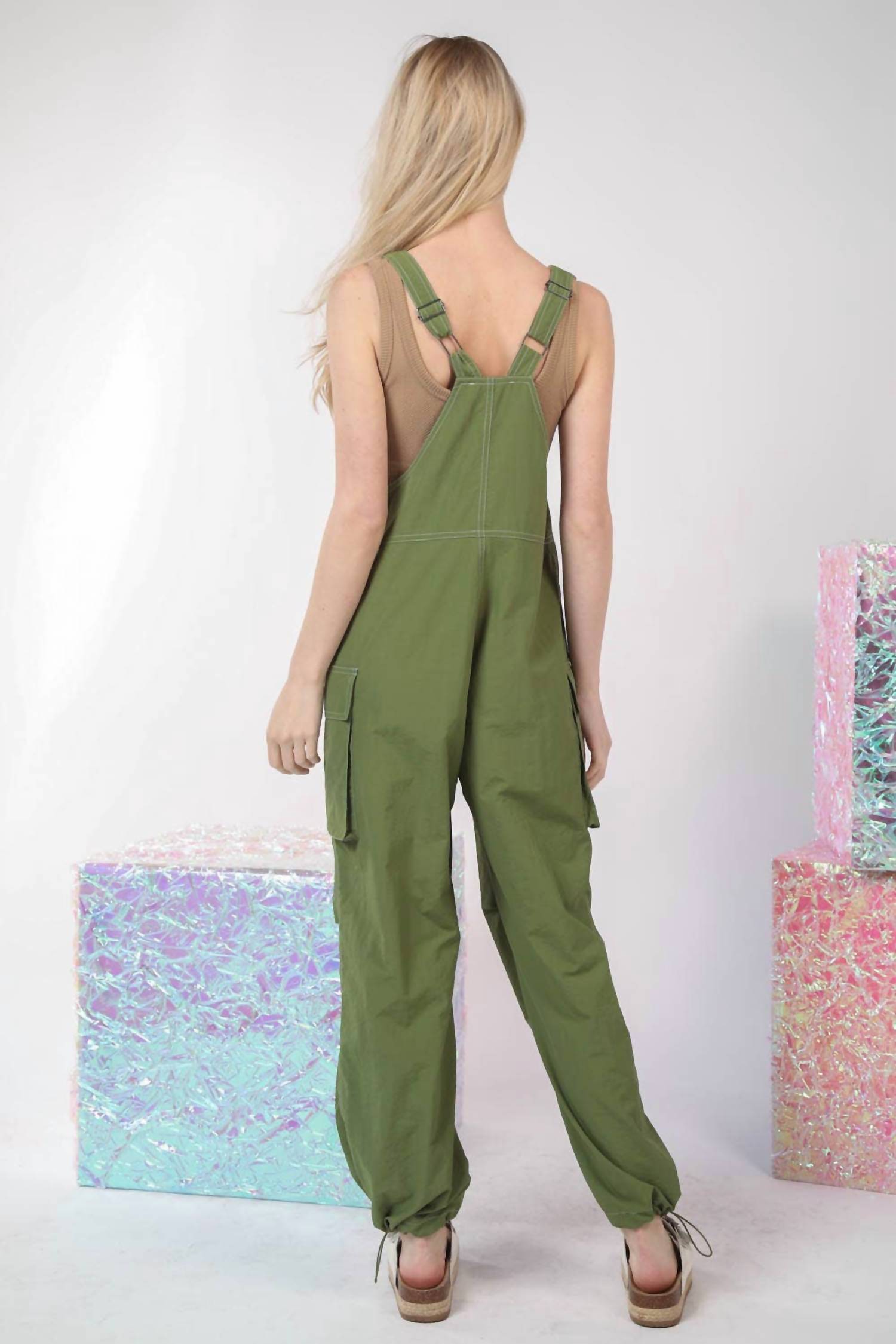 Very J - Casual Sleeveless Cargo Jumpsuit