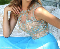 Sherri Hill Women's Beaded Chiffon Gown in light blue - women's dress - alternate view