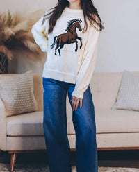 WISHLIST Horse Knit Sweater in cream hoc spring - women's sweater - detail view