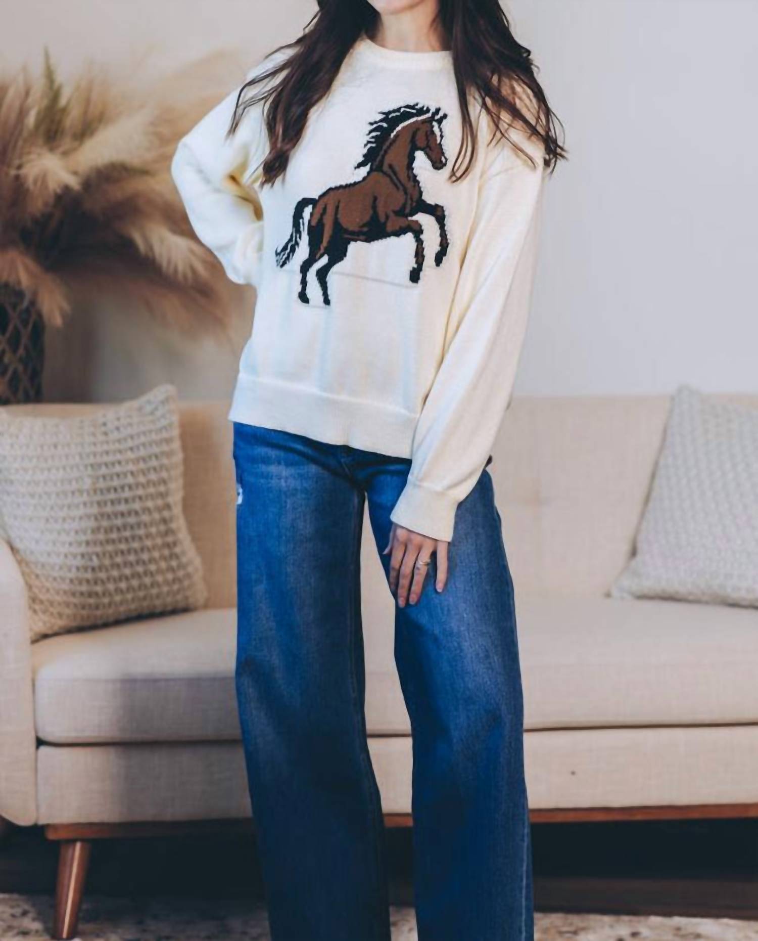 WISHLIST Horse Knit Sweater in cream hoc spring - women's sweater - detail view