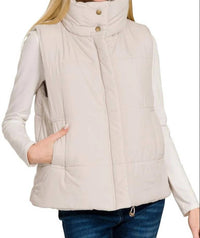 Zenana - High Neck Zip-up Puffer Vest