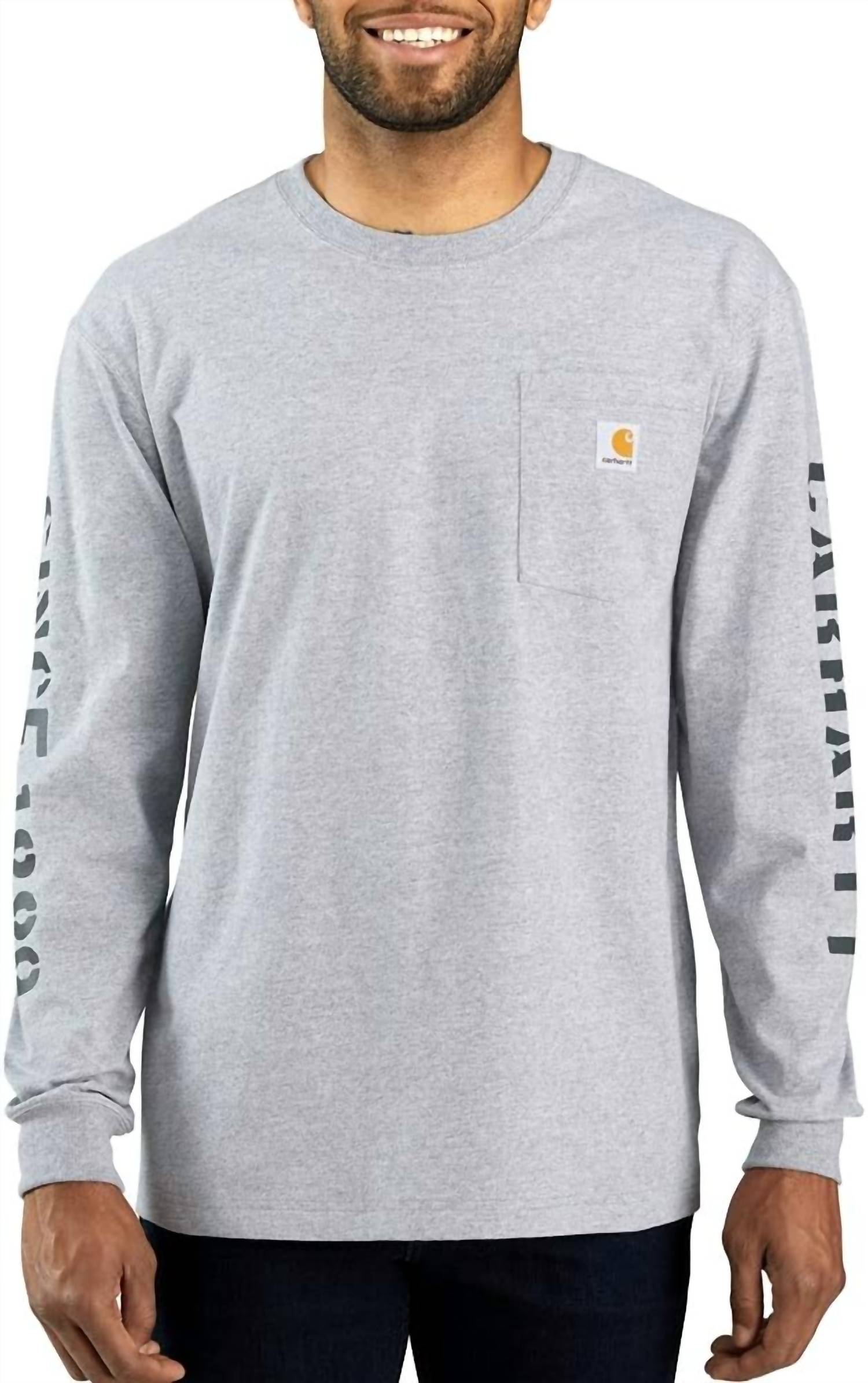 carhartt Men's Workwear Double Sleeve Graphic Long Sleeve T Shirt in heather gray - men's long sleeve top