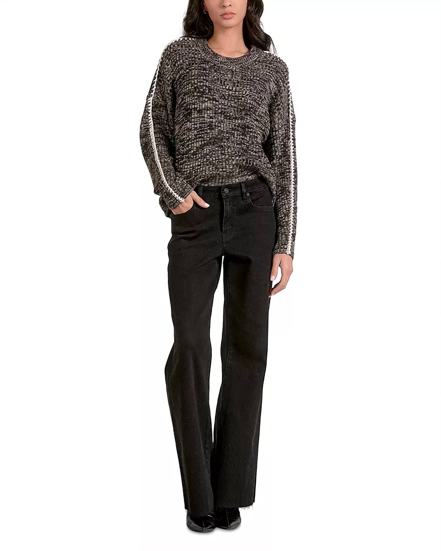 ELAN Crewneck Blanket Sweater in black white - women's sweater - view 4