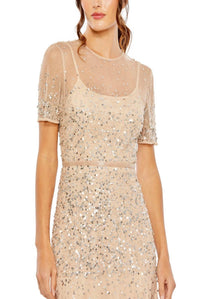 Mac Duggal - High Neck Short Sleeve Sequin Embellished Dress