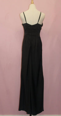 INA Women's Satin Sleeveless Lace Maxi Dress in black - women's dress - detail view