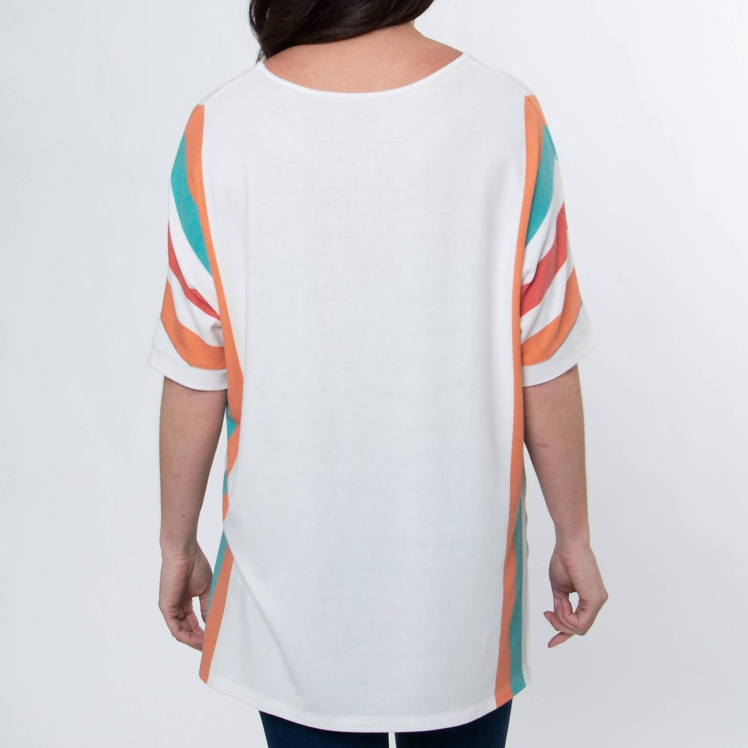 Elsie & Zoey - Daya Stripe Dolman Half Sleeve Hi-lo Top