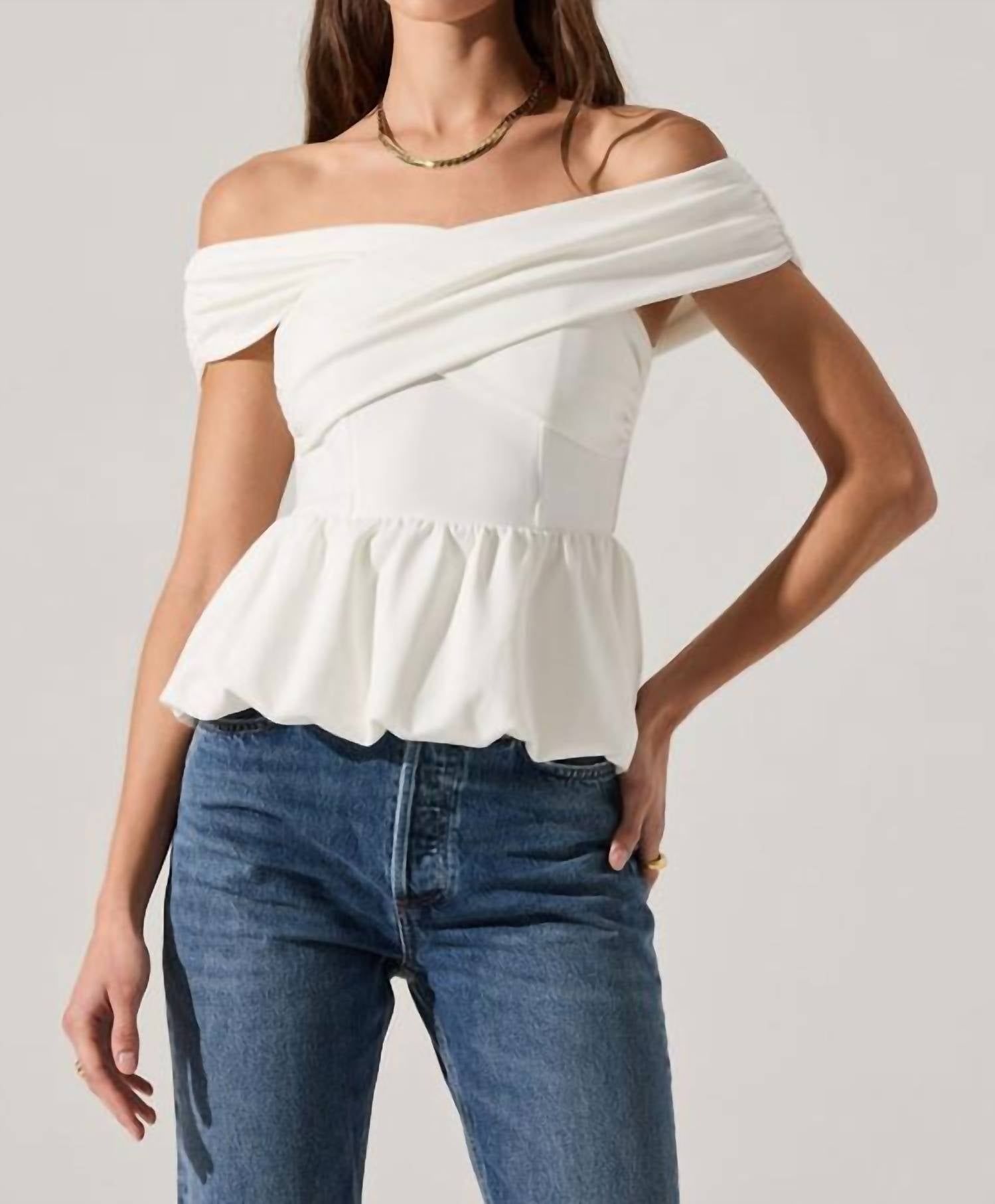 ASTR Tennille Off Shoulder Peplum Top in white - women's blouse - view 4