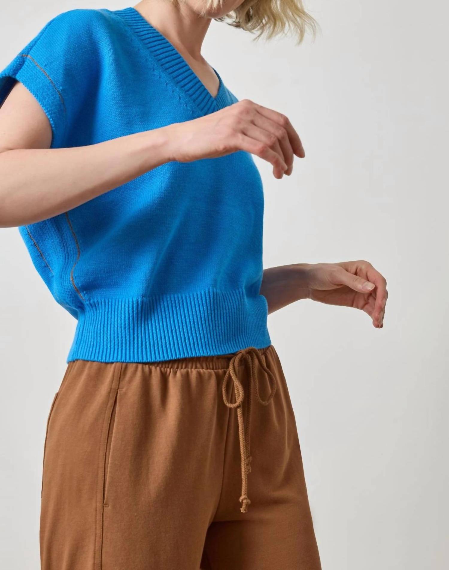 Lilla P V-Neck Sweater in dutch blue - women's sweater - detail view