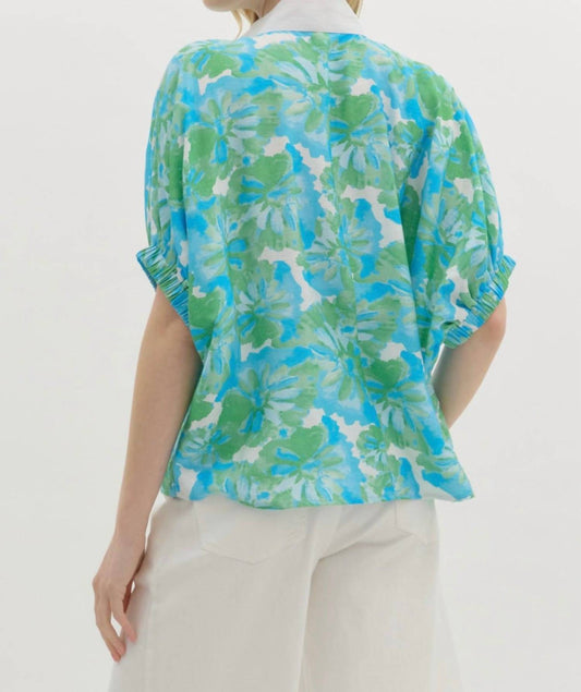 Entro - Floral Print Dolman Sleeve Pullover Top