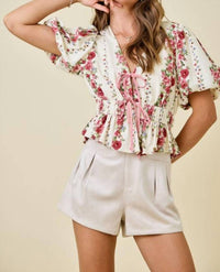 Day + Moon - Floral Print Blouse With Bubble Sleeves