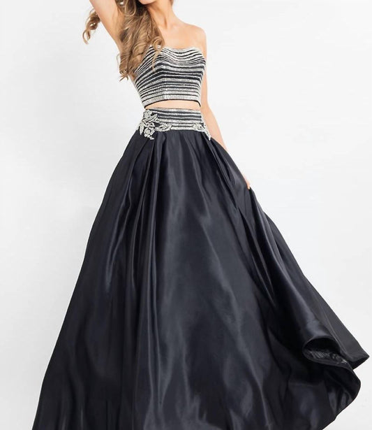 Rachel Allan - Two-piece Matte Satin Beaded Prom Gown
