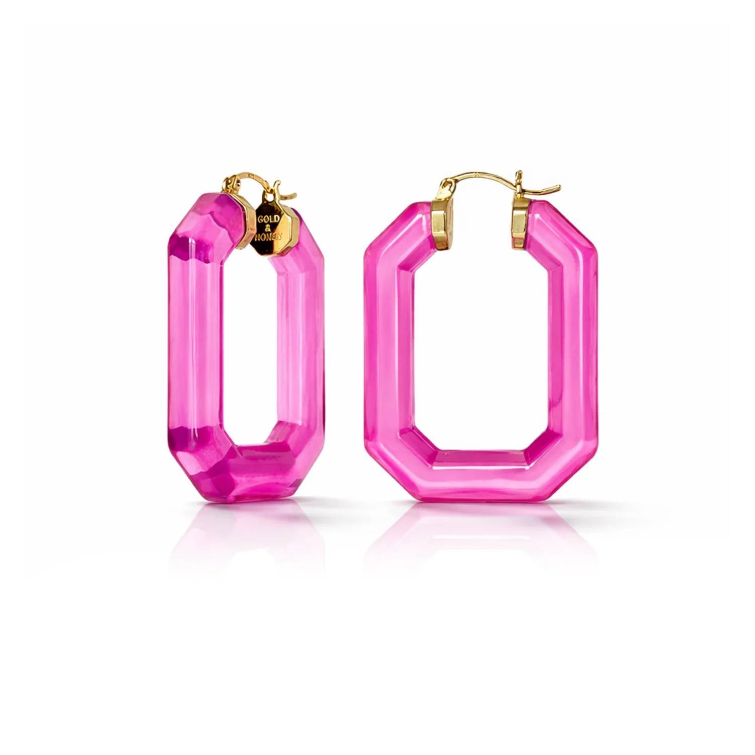 Gold & Honey - Women's Emerald Gem Lucite Hoop Earrings