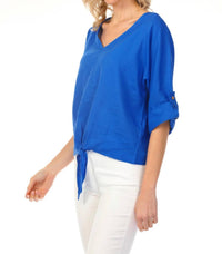Charlie B - Roll-up Sleeve Front Tie Top