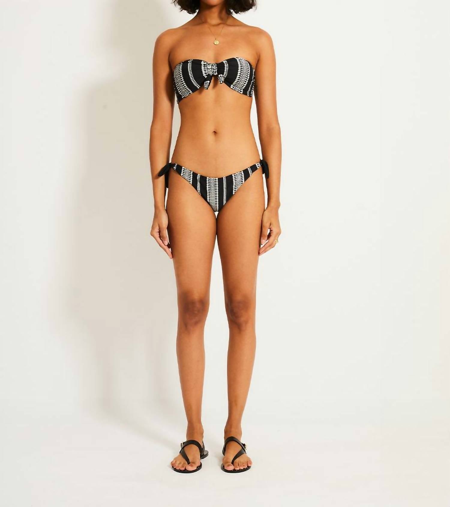 LEMLEM Side Tie Bottom in black and white - women's swimwear