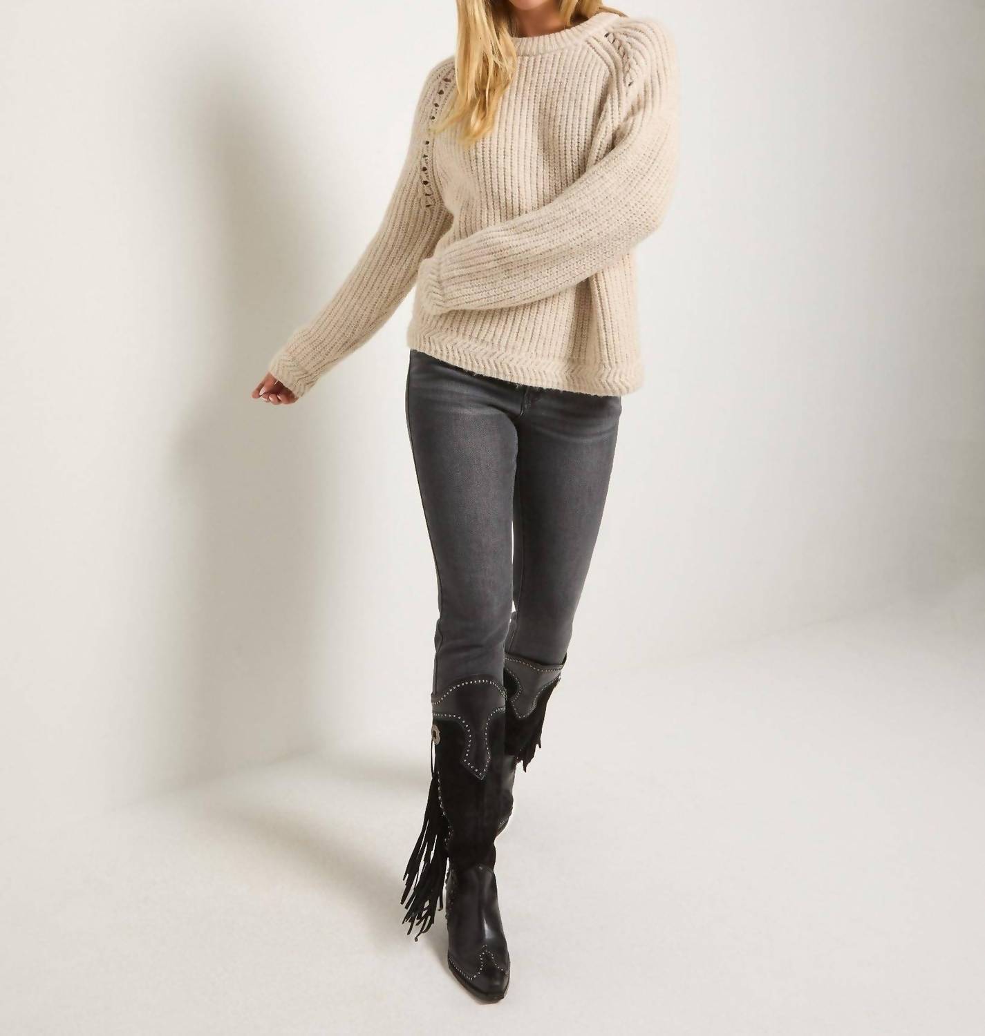 Seventy Eight and Sunny Fisherman Long Sleeve Raglan Sweater in birch - women's sweater