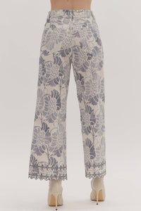 Entro - Floral Scalloped Eyelet Hem Pants