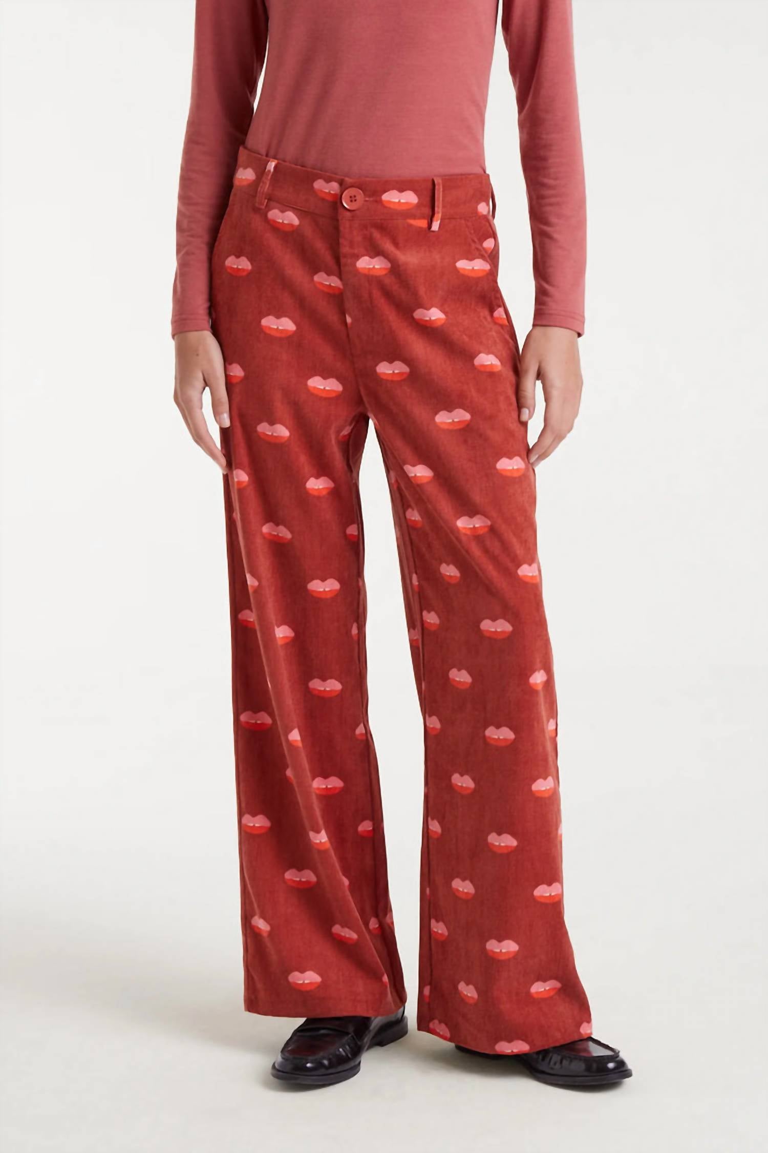 Compania Fantastica - Corduroy Lips Print Straight Leg Pants