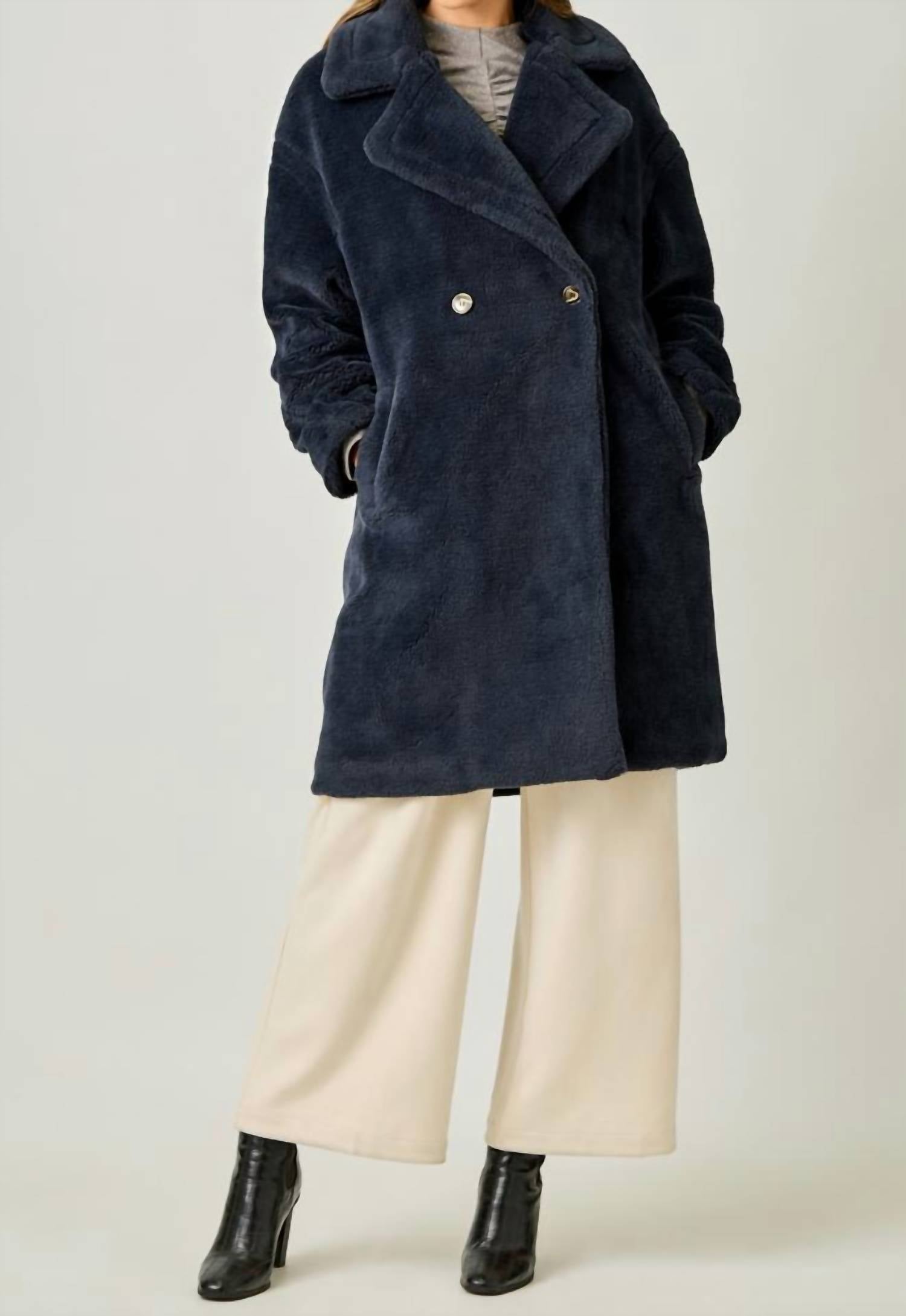 Mystree - Double Breasted Faux Fur Coat