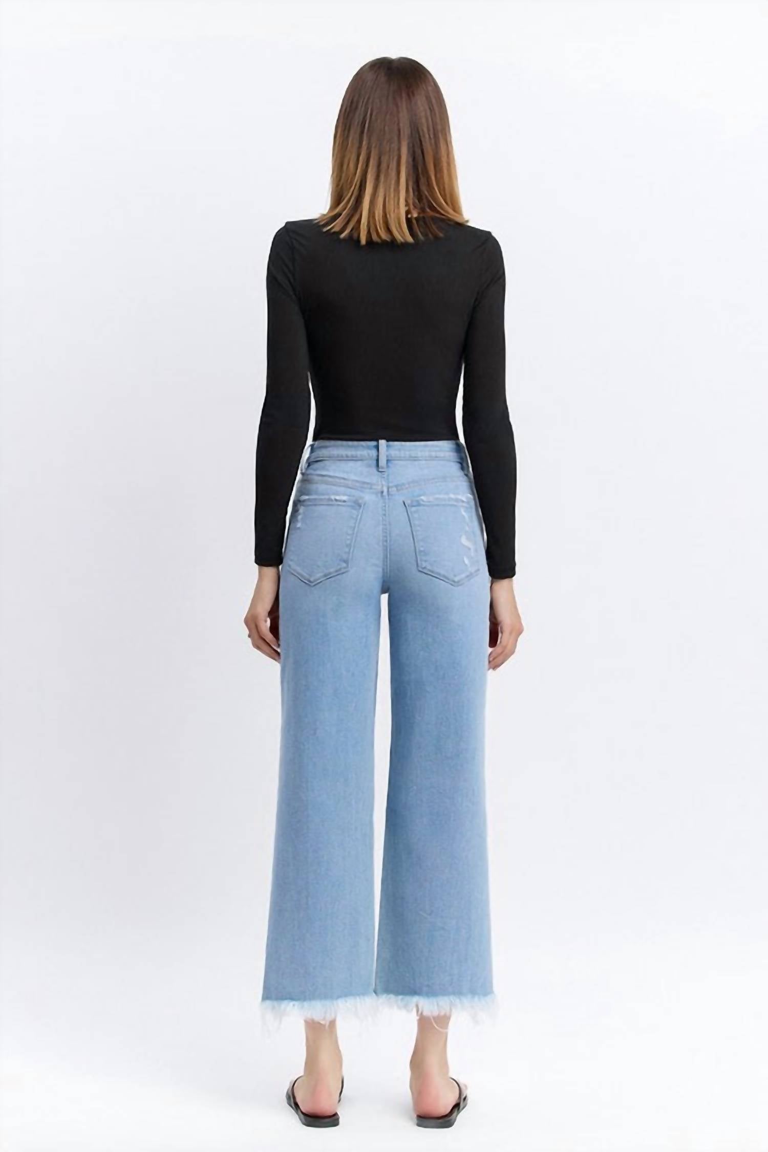 LOVERVET High Waist Crop Distressed Knee Jeans in light wash - women's jeans - view 5
