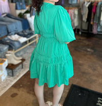 She + Sky - V-Neck Tiered Balloon Sleeve Dress