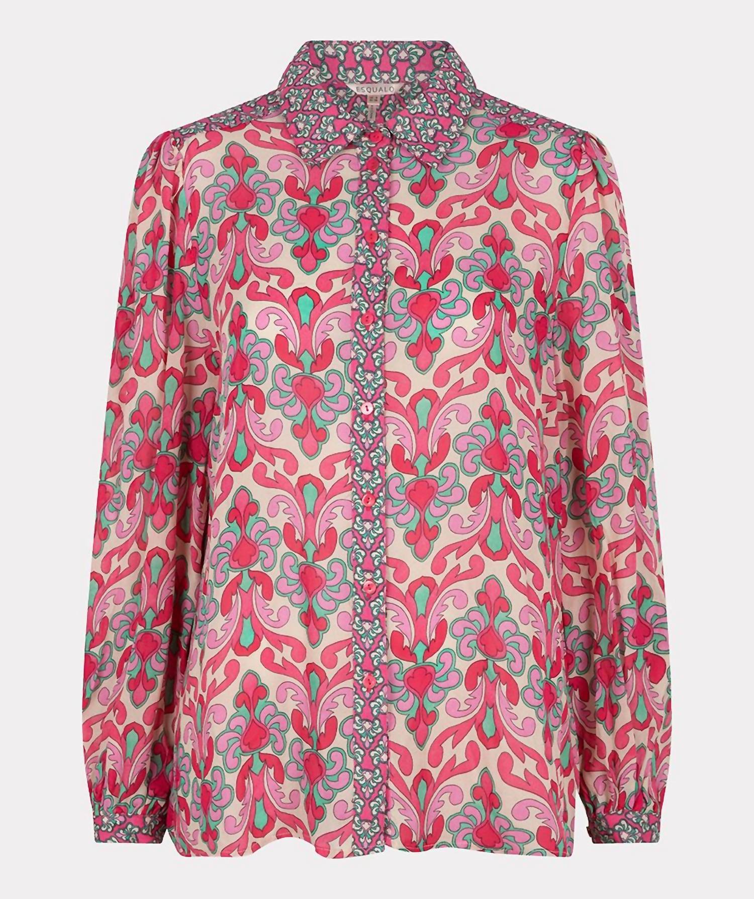 ESQUALO Macy Multi Abstract Floral Print Blouse in pink jade green - women's blouse - view 5