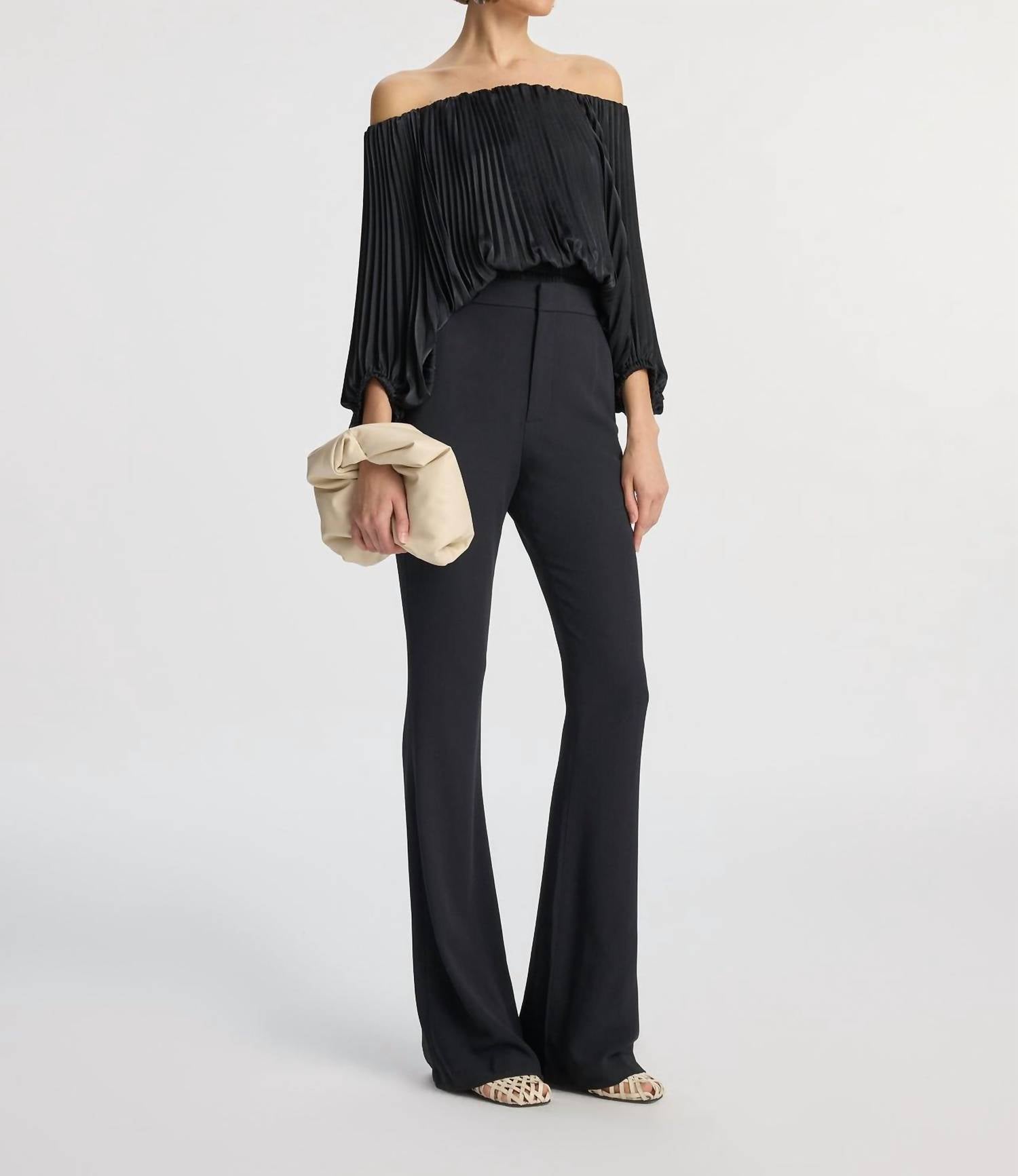 A.L.C. - Sienna Satin Pleated Off Shoulder Top