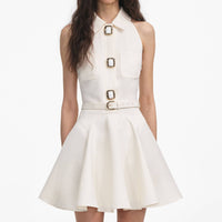 self-portrait A-line Linen Mini Dress in cream - women's dress