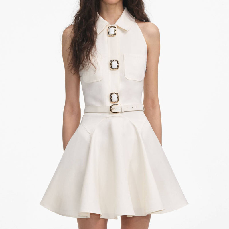 self-portrait A-line Linen Mini Dress in cream - women's dress