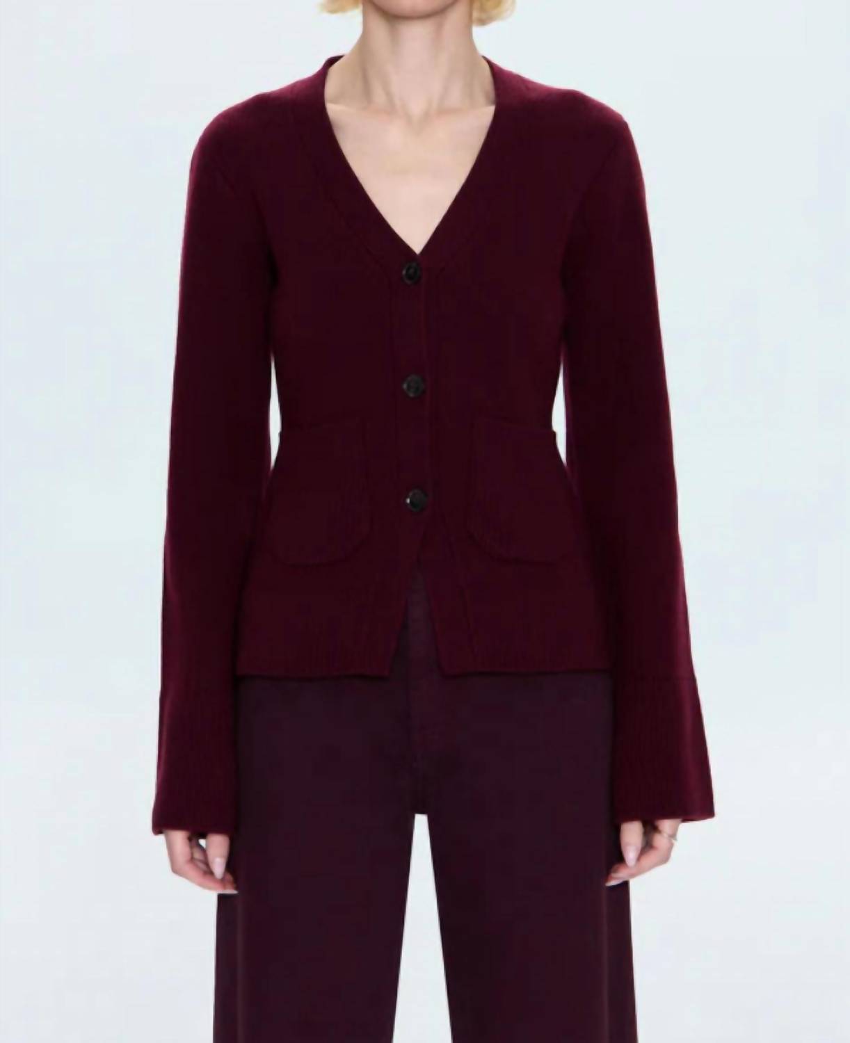 PISTOLA Aeron Long Sleeve Cardigan in claret - women's cardigan
