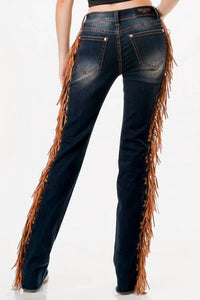 Grace In La - Tassel Trim Sides Mid-Rise Boot Cut Jean - 32"