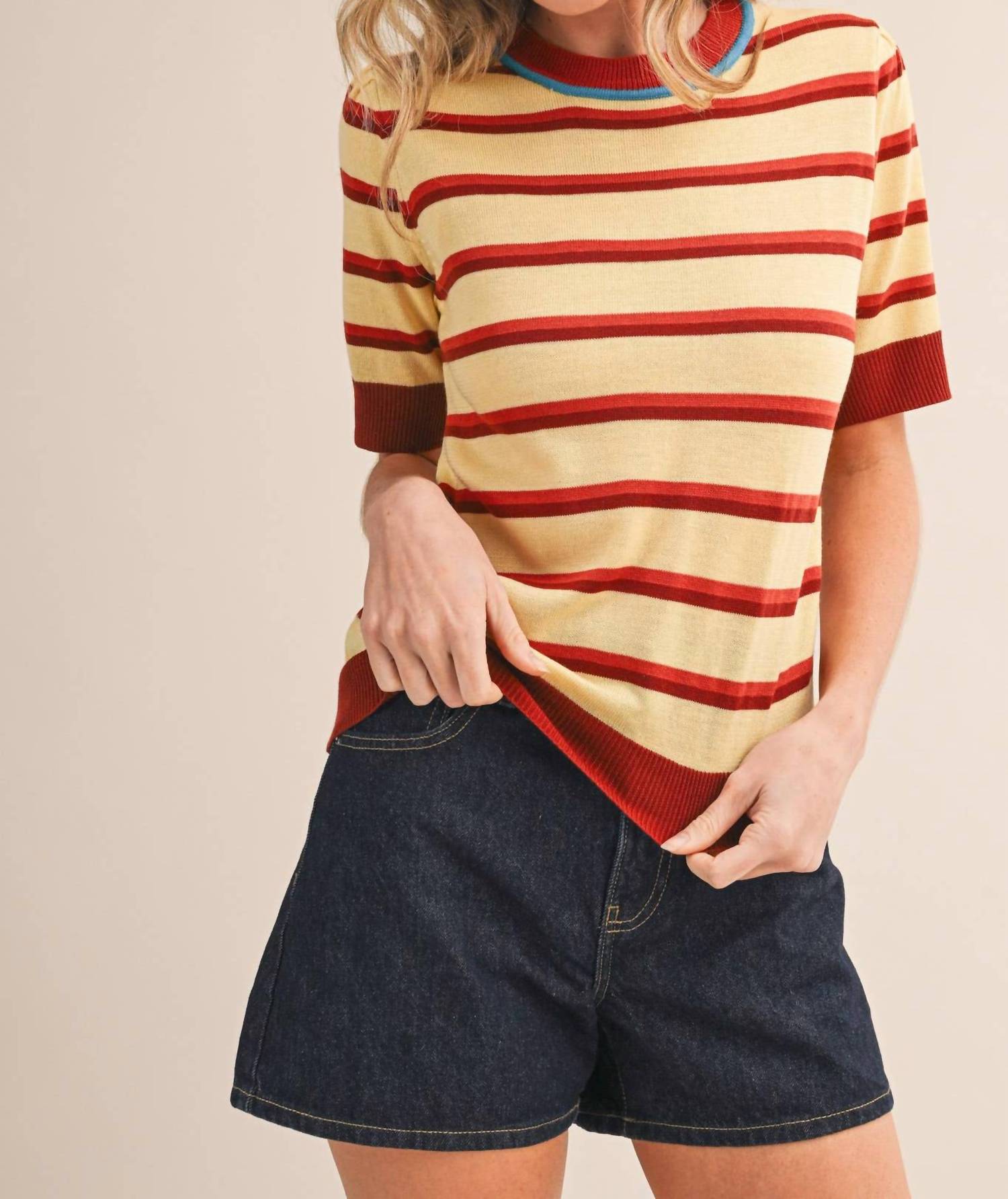 &merci Striped Short Sleeve Sweater in blue iris - women's sweater - view 4