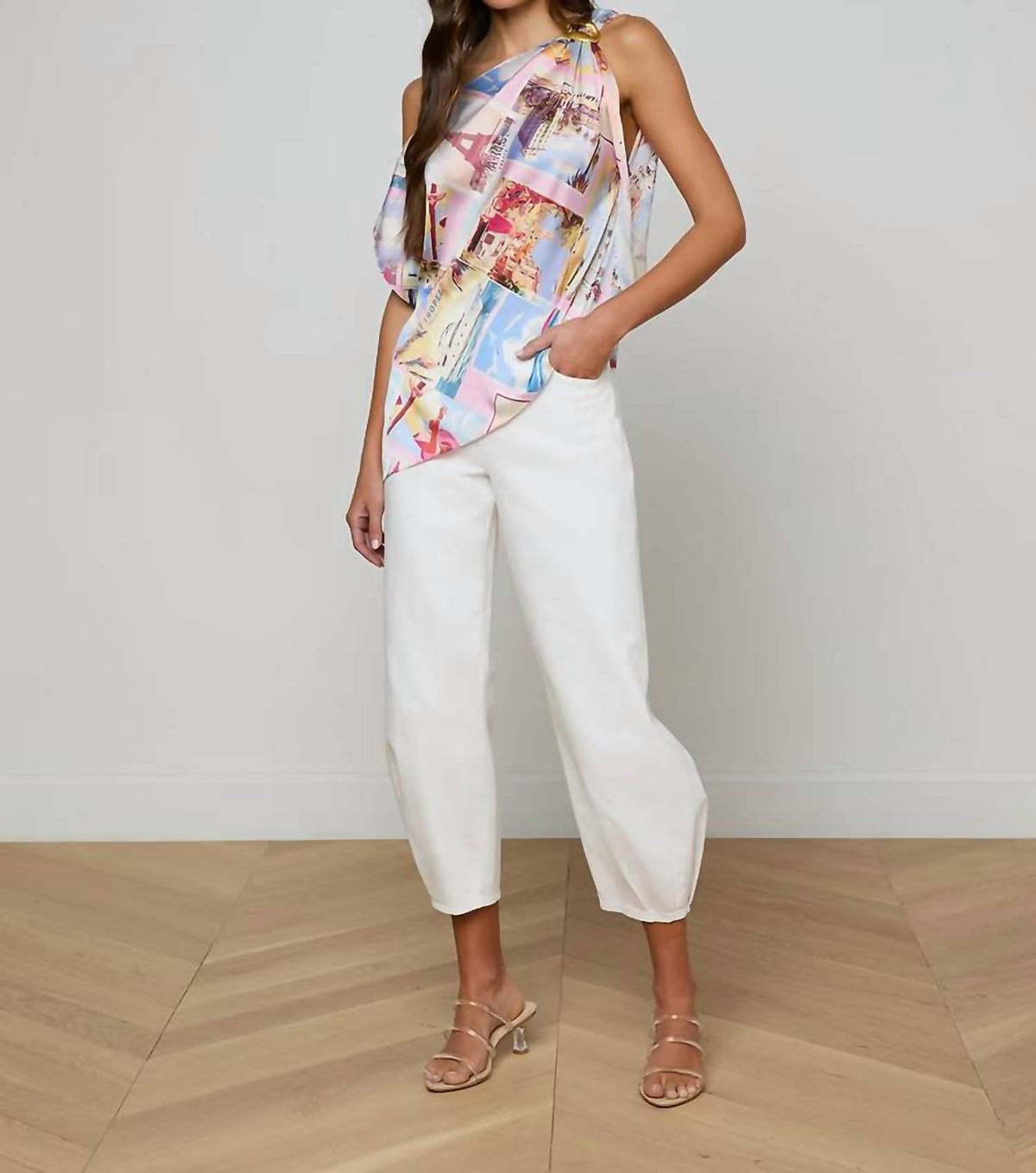 L'Agence - Driselle Printed Asymmetric Scarf Top