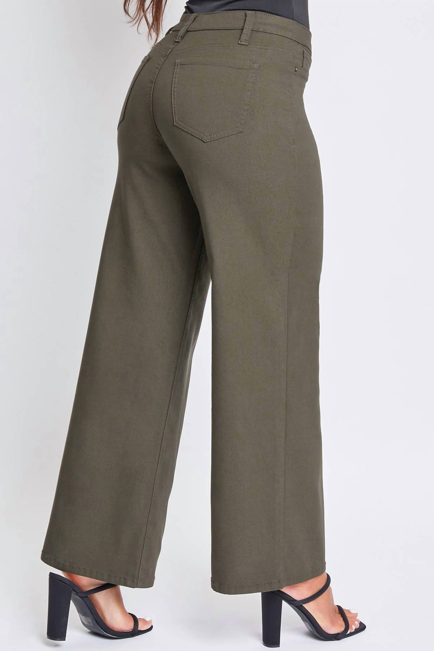 YMI Hyperstretch High Rise Wide Leg Pants in olive - women's pants - alternate view
