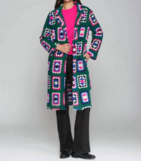 Vilagallo Sienna Coat in crochet verde - women's jacket - alternate view