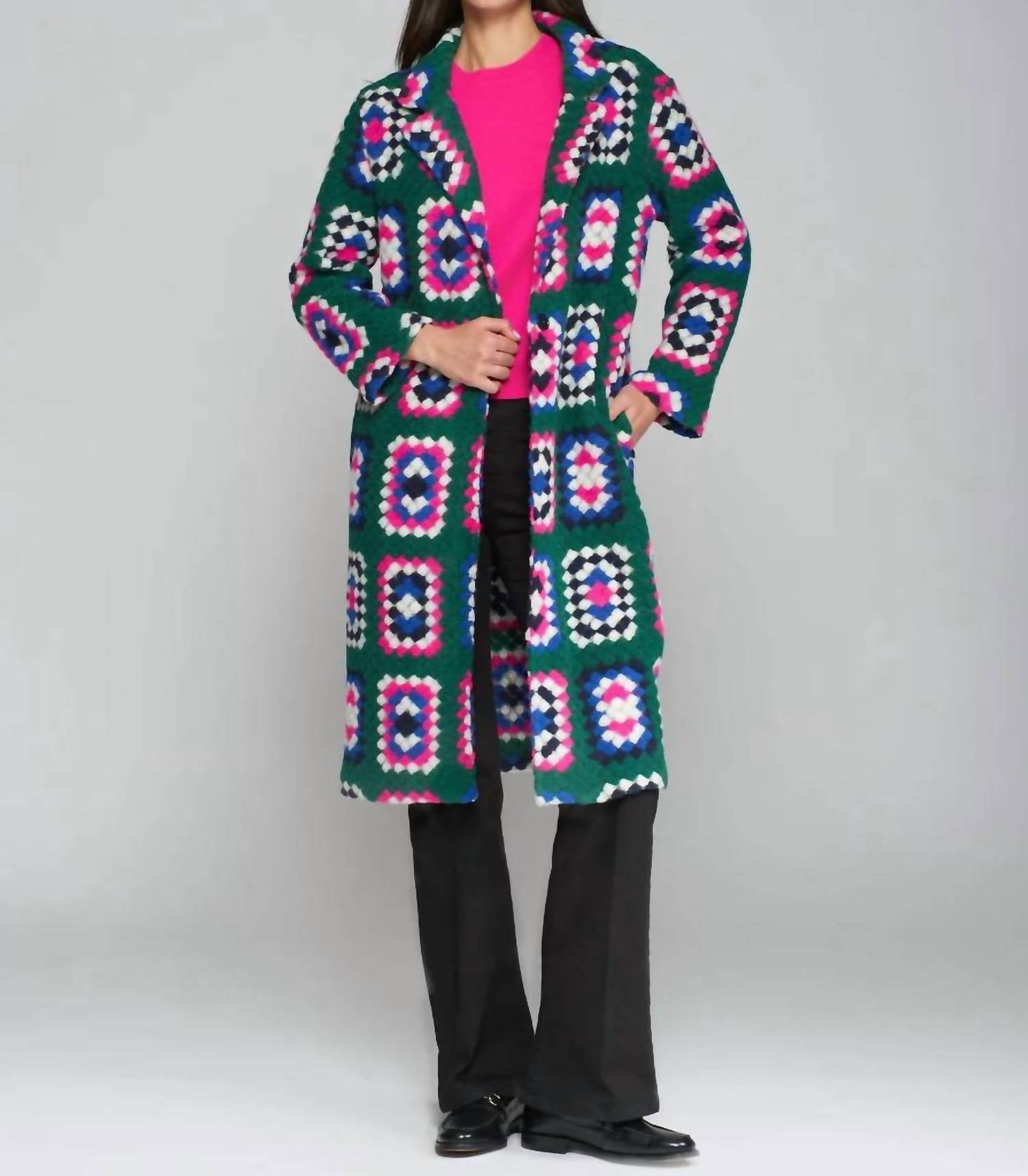 Vilagallo Sienna Coat in crochet verde - women's jacket - alternate view
