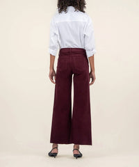 KUT FROM THE KLOTH Meg Wide Leg High Rise Raw Hem Jeans in dark plum - women's pants - detail view
