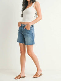 JUST BLACK DENIM Mid Rise Bermuda Shorts in medium denim - women's shorts - alternate view