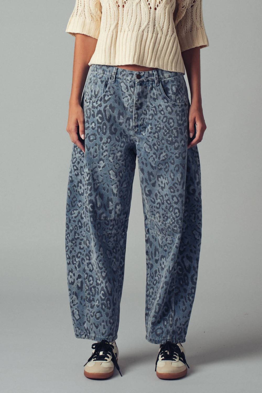 Urban Daizy - Leopard Print Relaxed Straight Denim Pants