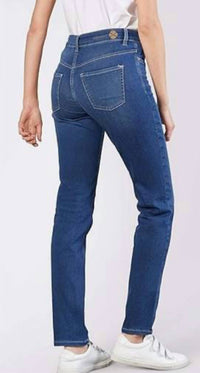 MAC Jeans Dream Straight Jeans - 32" Length in mid blue - women's jeans - detail view