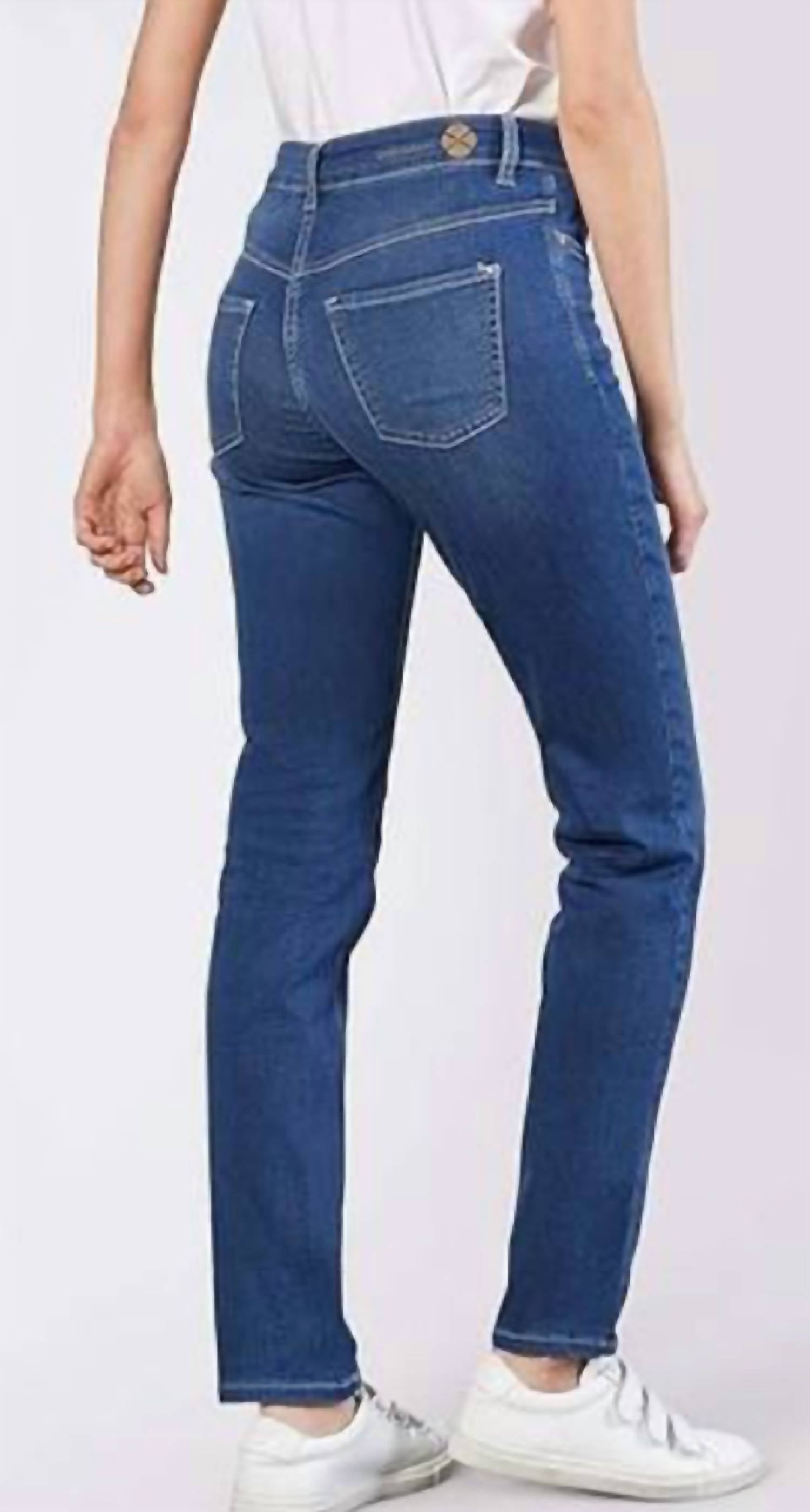 MAC Jeans Dream Straight Jeans - 32" Length in mid blue - women's jeans - detail view