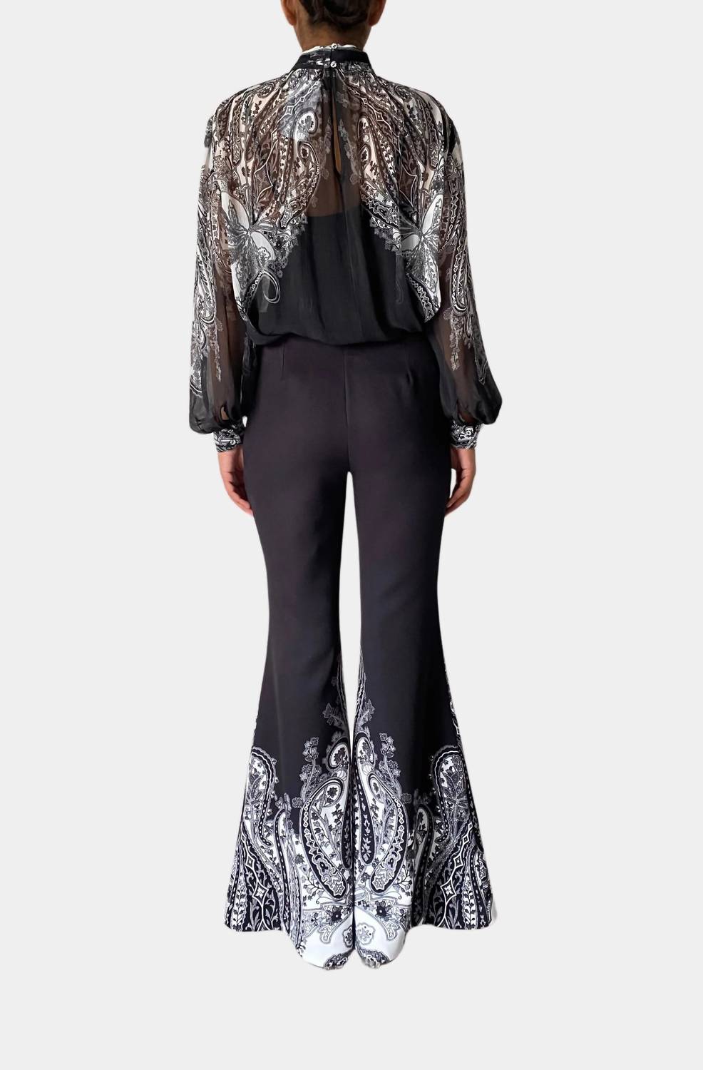 HEMANT & NANDITA Viri High Neck With Cami Top in black white - women's blouse - view 5