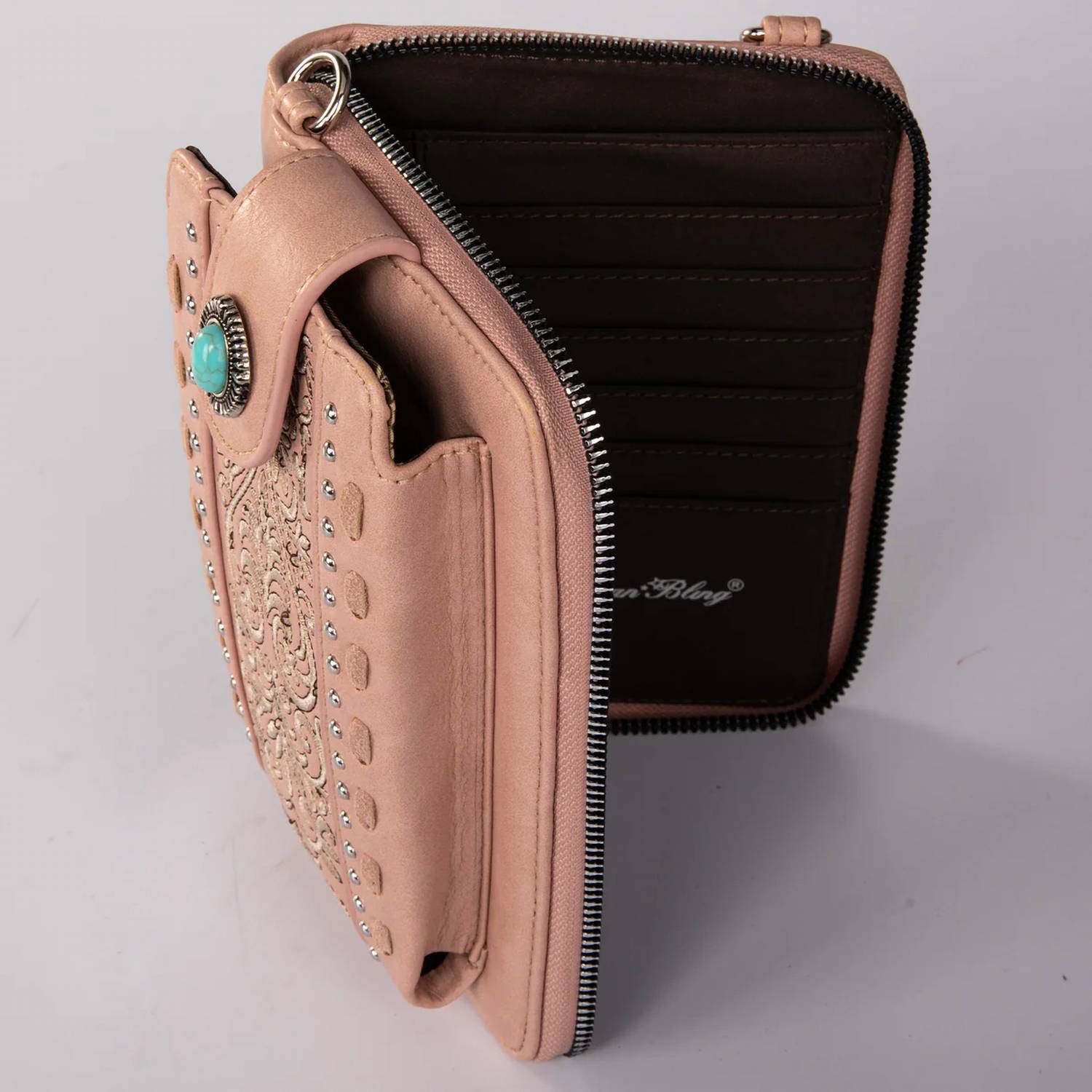 Montana West American Bling Embroidered Collection Phone Wallet in pink - women's bag - detail view