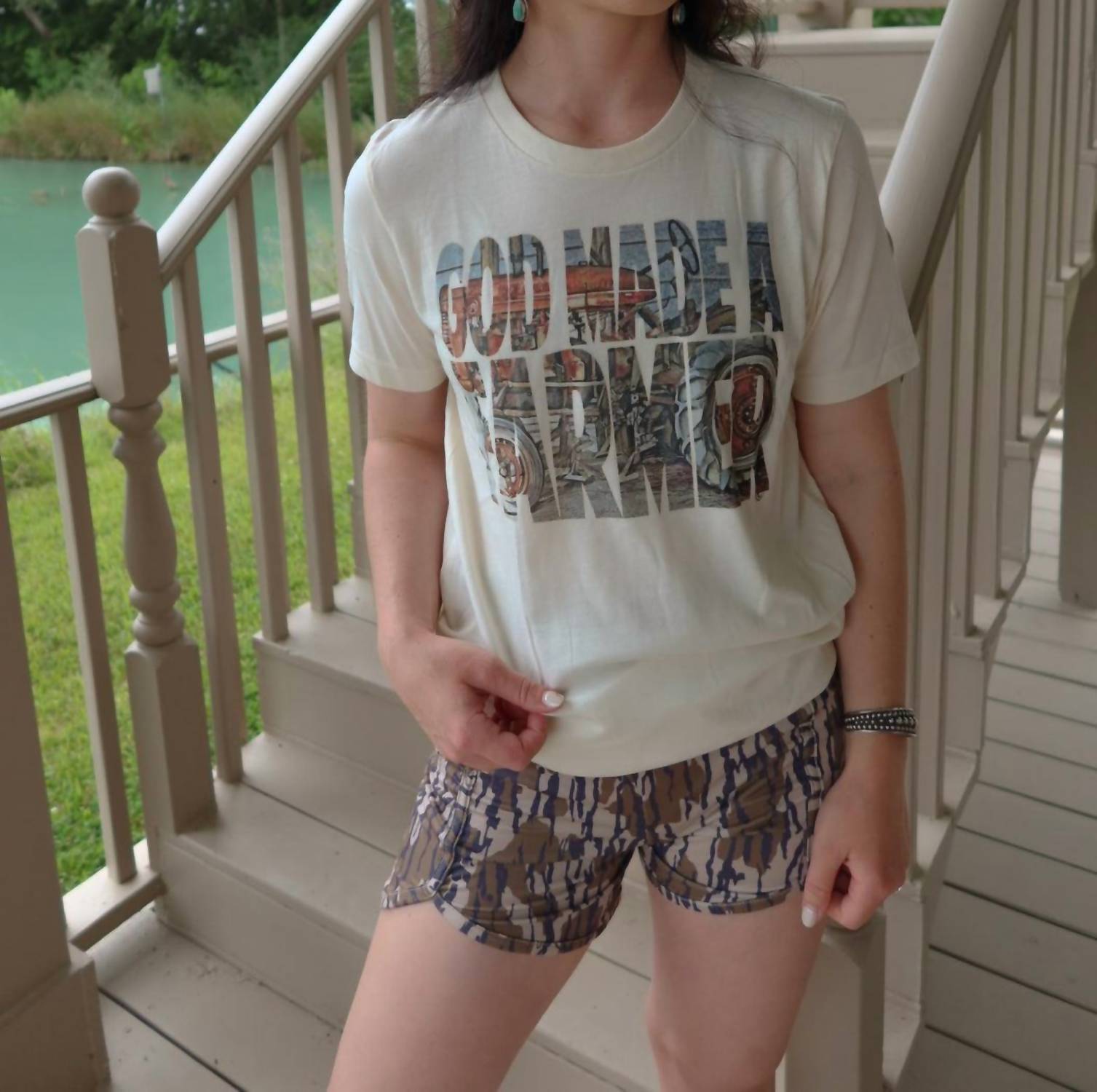 BELLA + CANVAS God Made A Farmer Graphic Tee in white - women's t-shirt - detail view