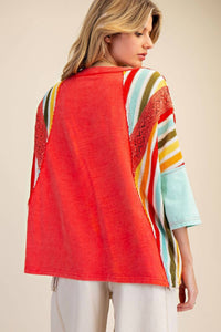 Easel - Mineral Wash Quarter Sleeves Top