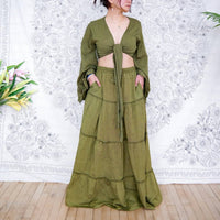 Karma Nepal Crafts - Flowy Cotton Tiered Skirt And Ruffle Sleeve Top Set