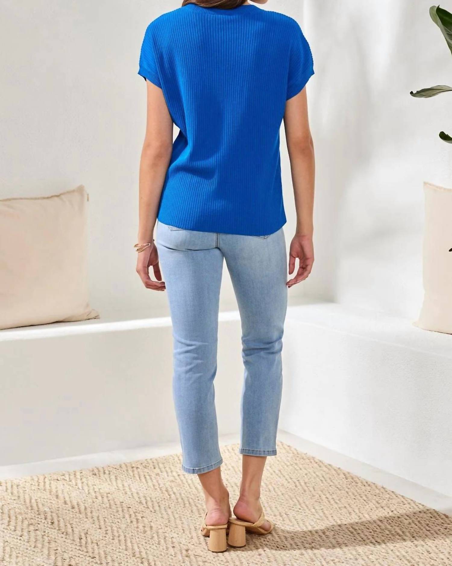 Tribal - Dolman Short Sleeve Ribbed Knit Top